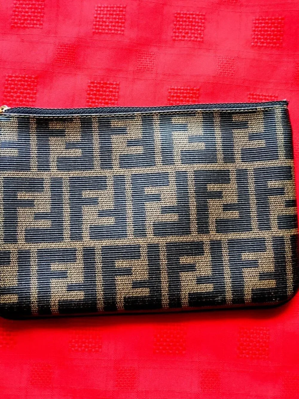 FENDI Authentic Zucca Monogram Canvas Clutch Pouch Cosmetic bag Made in Italy